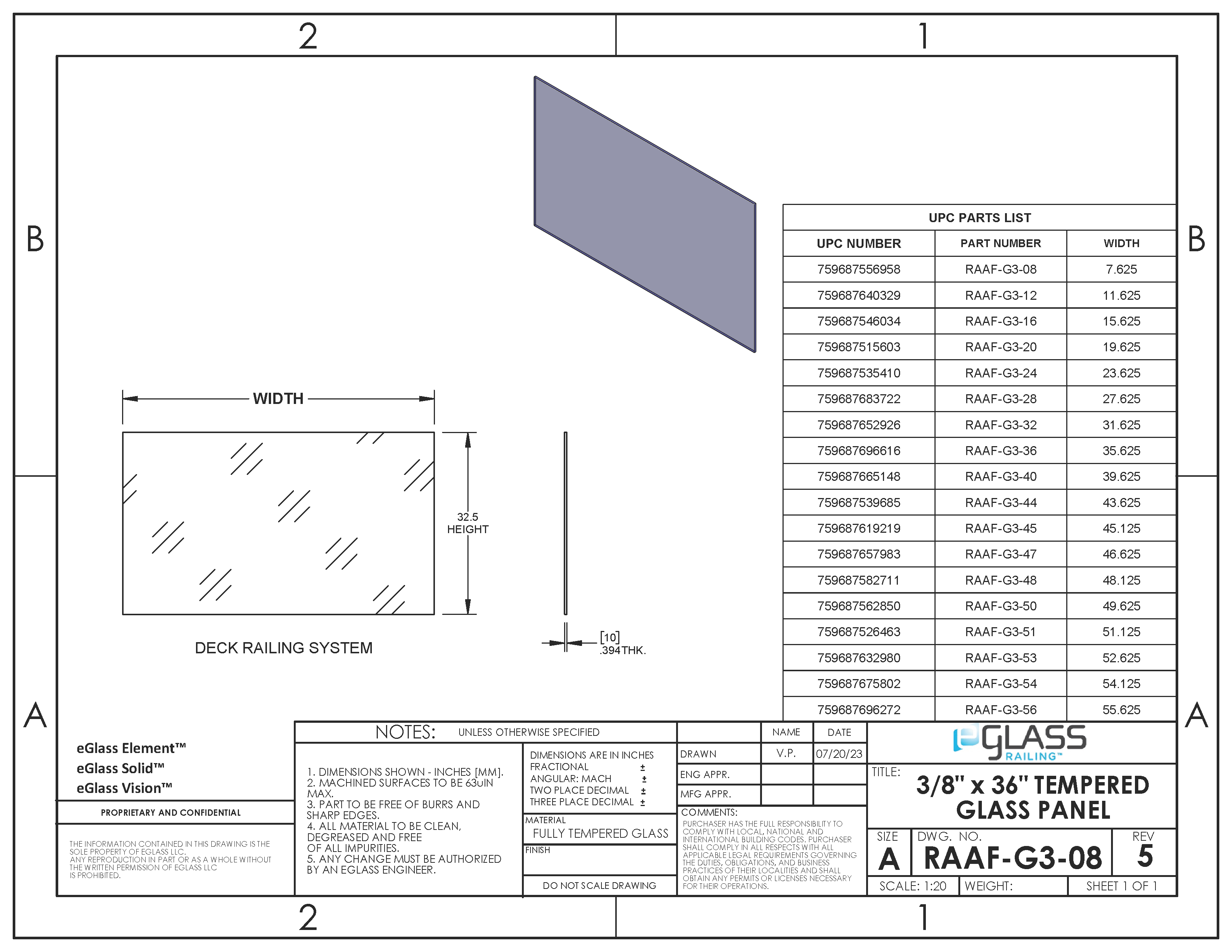 Tempered Glass Panel for 36 System