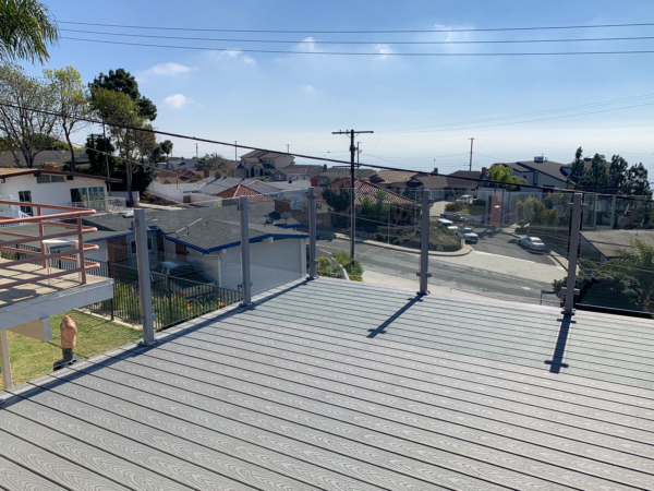 Silver glass railing on a deck in San Pedro, CA