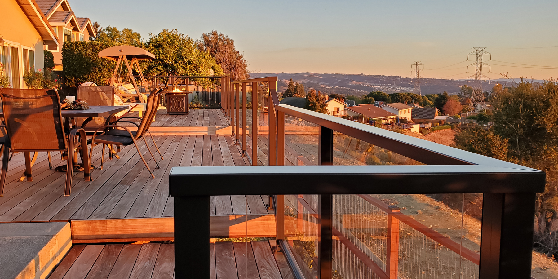 Glass railing on deck in California